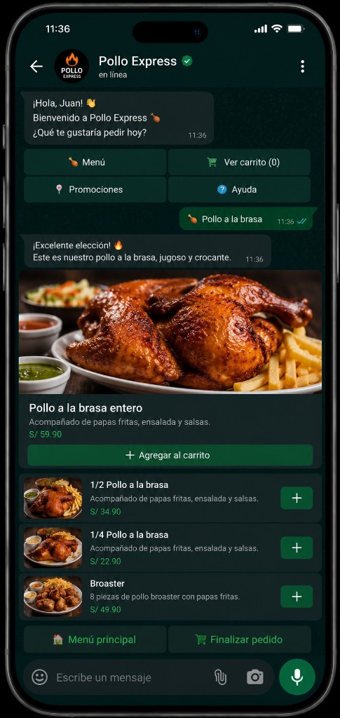 Flujo de recompra por WhatsApp en celular