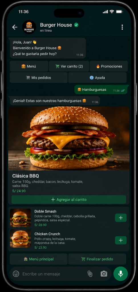 Flujo de venta por WhatsApp en celular
